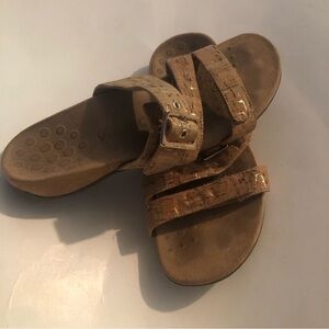 Vionic Skylar Cork Gold Adjustable Orthotic Slide Sandals Womens Sz 8